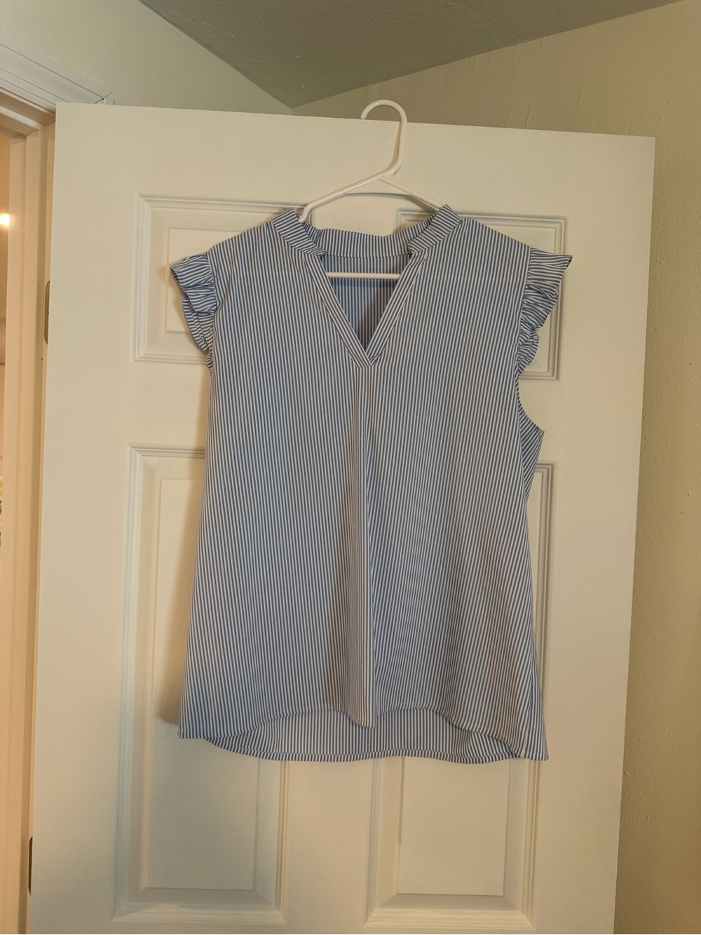 Sleeveless V-Neck Striped Top - Light Blue